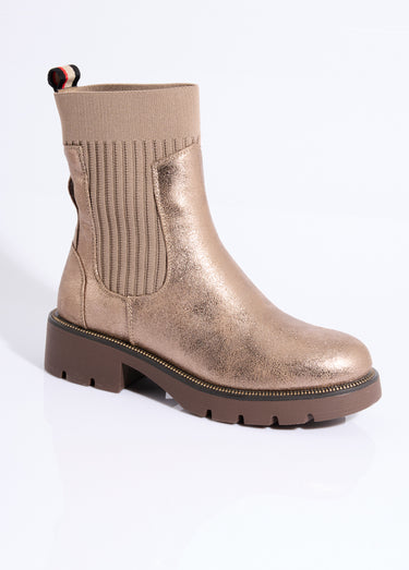 Boots crantées hautes façon chaussettes Taupe