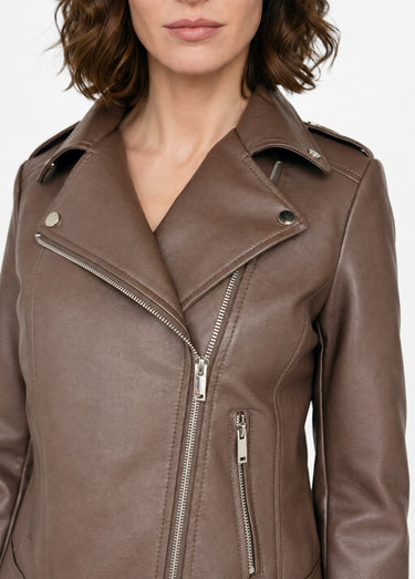 Veste de motard zippée en simili cuir Chocolat