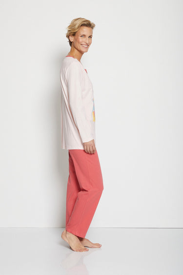 Pyjama imprimé placé en coton Rose