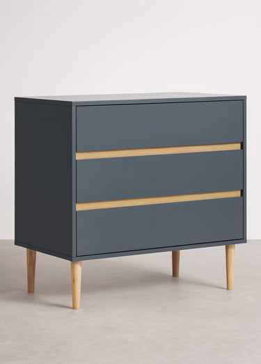 Commode 3 tiroirs, en bois peint Gris Fonce
