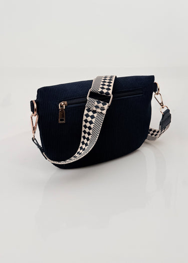 Sac banane velours bandoulière fantaisie Marine