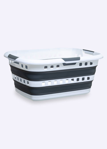 Grand panier à linge rétractable 45L Blanc/Gris