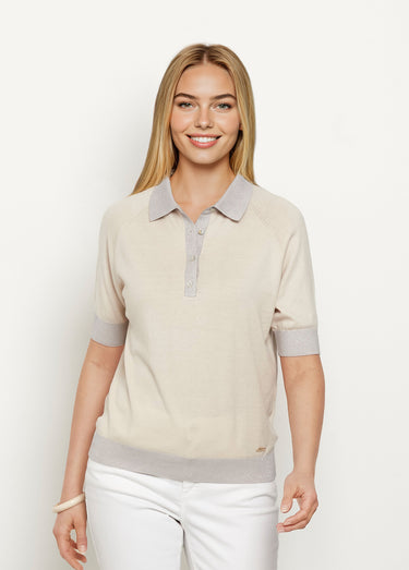Polo en maille avec détails fil brillant Beige