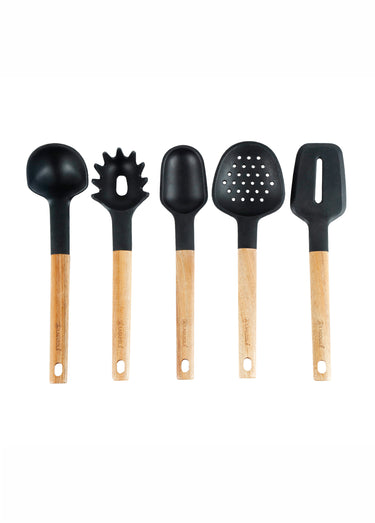Set 6 Ustensiles silicone et bois SEVE Noir / Marron