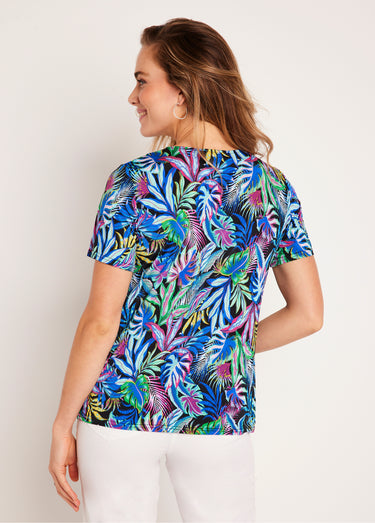 T-shirt manches courtes uni ou imprimé Imprime/Bleu