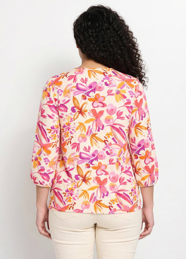 Tunique ample longue fleurie manches 3/4 Orange/Rose