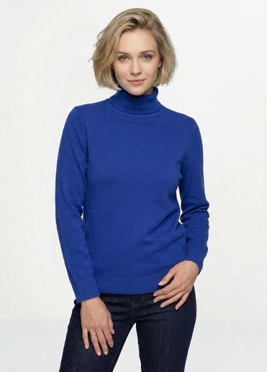 Pull doux col roulé manches longues Bleu