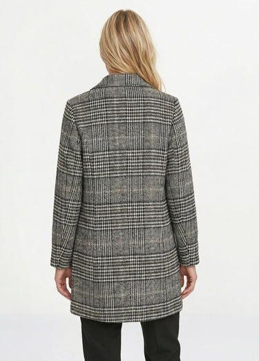 Manteau aspect lainage mi long col tailleur Carreaux Gris