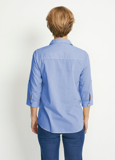 Chemisier boutonné long coton imprimé Bleu