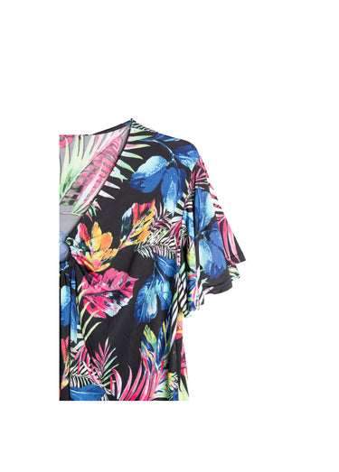 Robe évasée imprimé feuilles courte Imp Noir