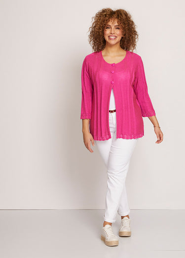 Cardigan boutonnée long ajouré Fuchsia