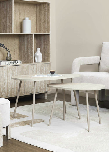 Tables gigognes effet pierre travertin Blanc/Beige