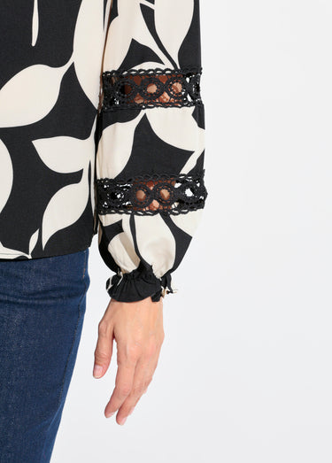 Blouse motif graphique détails dentelle Noir / Blanc