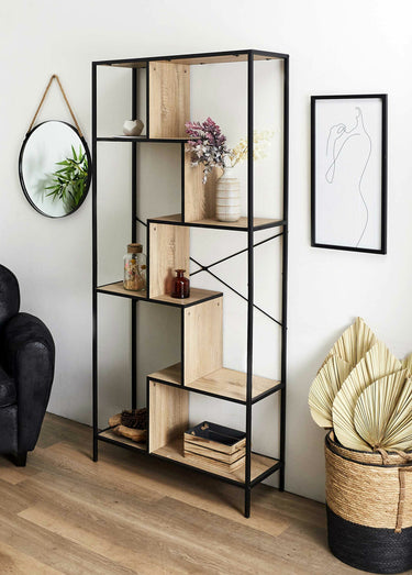 Etagère zigzag 6 niveaux en métal foncé Bois / Noir