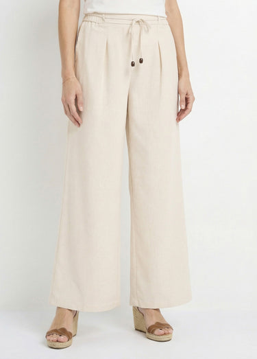 Pantalon large avec lin, style ethnique Beige