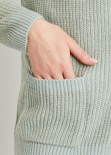 Gilet long boutonné brillant manches longues Menthe