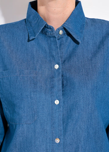 Chemisier col tailleur en chambray manches longues Denim