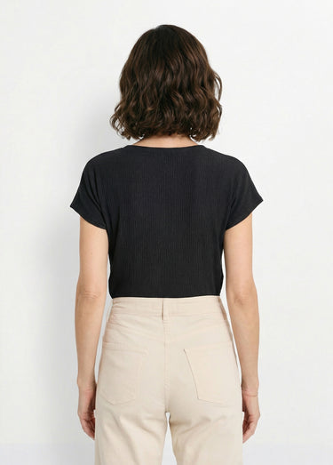 T-shirt maille gaufrée manches kimono Noir