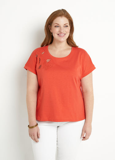 T-shirt brodé ajouré manches courtes Capucine