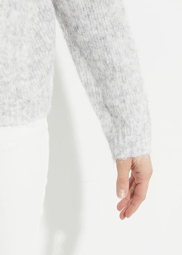 Gilet col rond en maille avec laine Gris Clair