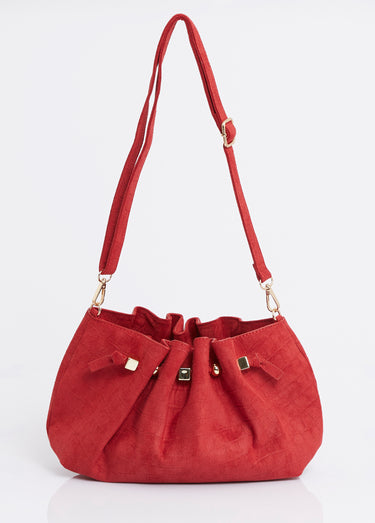 Sac à main suédine effet croco Rouge