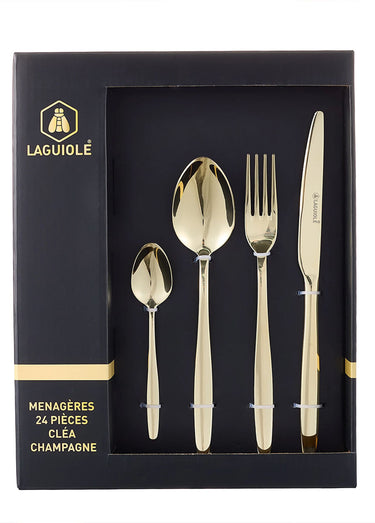 Ménagère 24 pièces inox champagne, Cléa Jaune