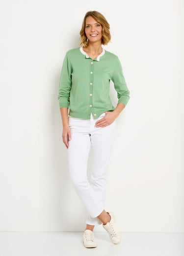 Gilet cardigan doux col rond boutonné Vert d'eau