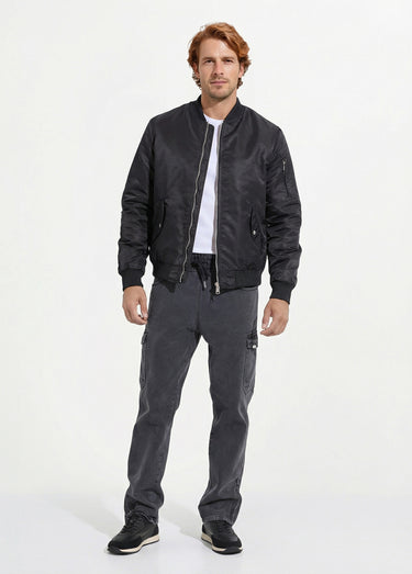 Blouson bomber satiné zip métal Noir