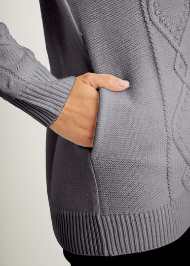 Gilet zippé chaud col montant torsades Gris