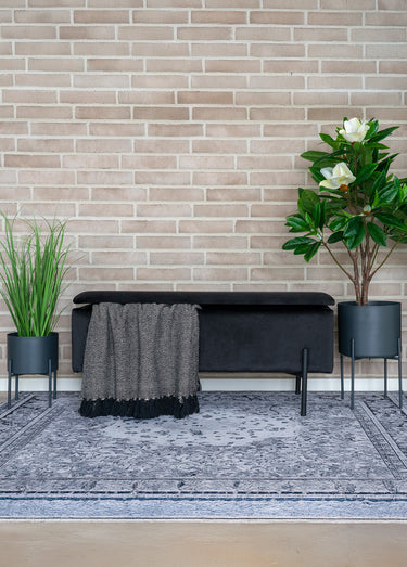 Banc velours foncé, coffre de rangement Noir