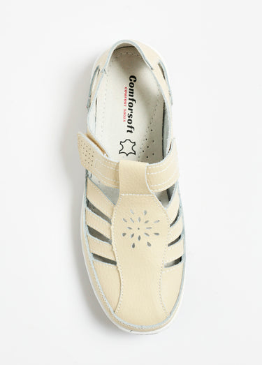 Ballerines en cuir ajouré semelle confort Beige
