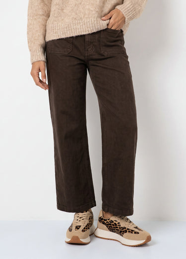 Jean wide taille haute, poches plaquées Chocolat
