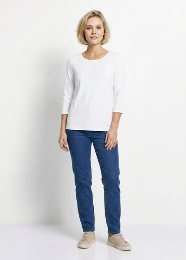 T-shirt manches 3/4 clouté fantaisie Blanc