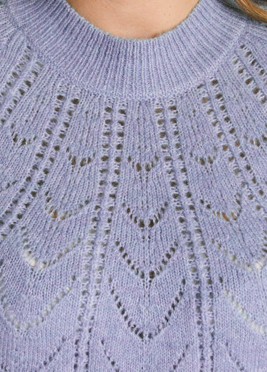 Pull maille chinée ajourée col rond Parme