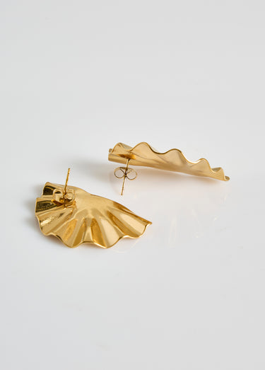 Boucles d'oreilles inox, demi éventail Dore