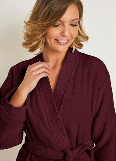 Peignoir éponge pur coton forme kimono Prune