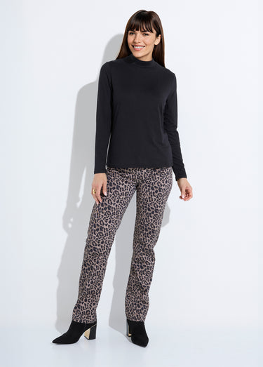 T-shirt doux col montant manches longues Noir