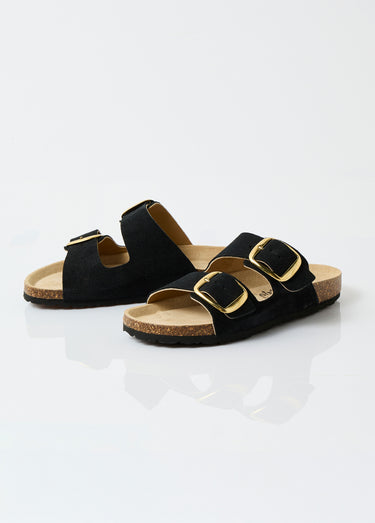 Mules ergonomiques compensées cuir à boucles Noir