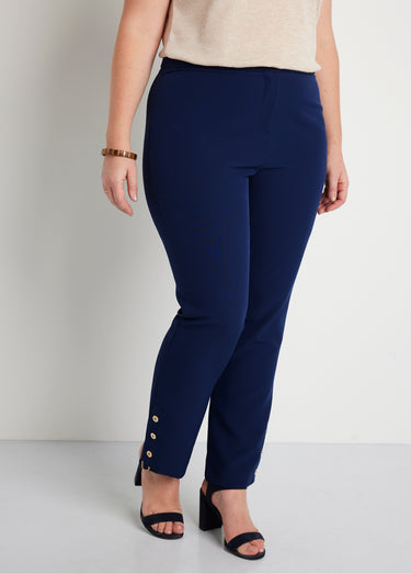 Pantalon droit 7/8e uni infroissable Bleu Marine