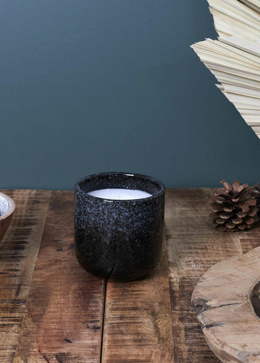 Bougie parfumée pot en céramique, 9cm Noir/Bois épicé