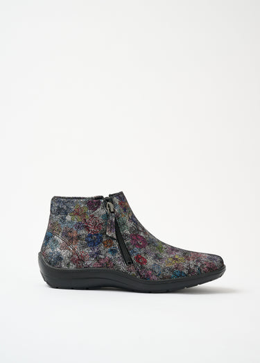 Low boots largeur confort zippés cuir fantaisie Imprime Fleurs