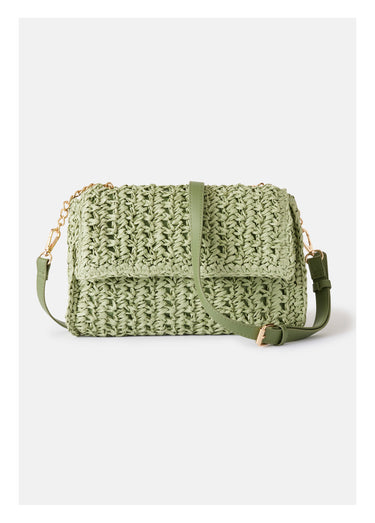 Sac besace en paille avec bandoulière Olive