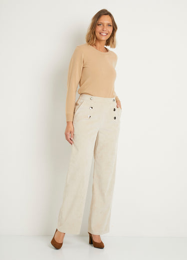 Pantalon large velours milleraies effet pont Beige