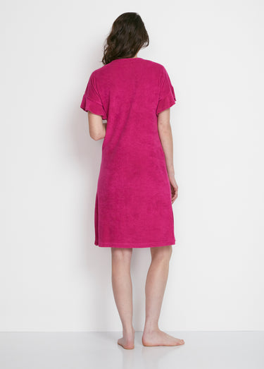 Peignoir de bain coton uni zippé Fuchsia