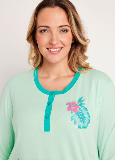 Pyjama boutonné coton motif exotique Imprime Tropical