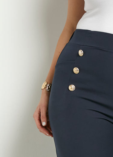 Pantalon effet pont taille élastiquée Marine
