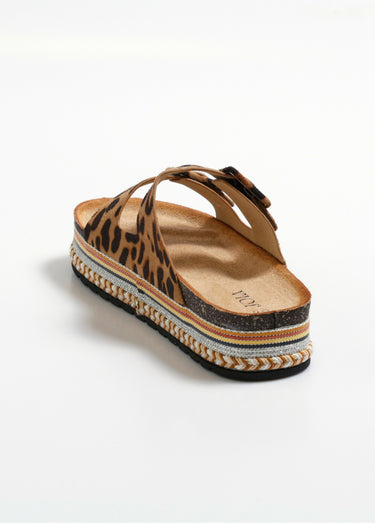 Mules compensées fantaisie à boucles Leopard