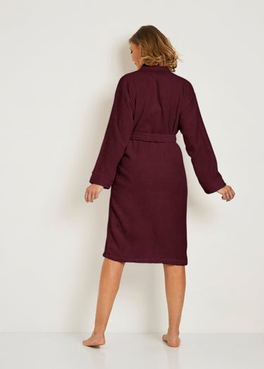 Peignoir éponge pur coton forme kimono Prune