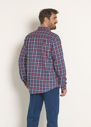 Chemise flanelle détails contrastants, foncé Carreaux Rouge