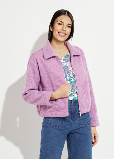 Blouson zippé tissu bouclette uni Parme